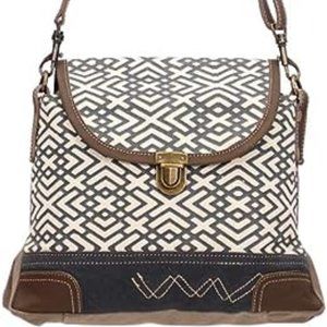 Myra Bag  Cranky Upcycled Canvas & Leather Shoulder Bag S-1460  NEW With Tags